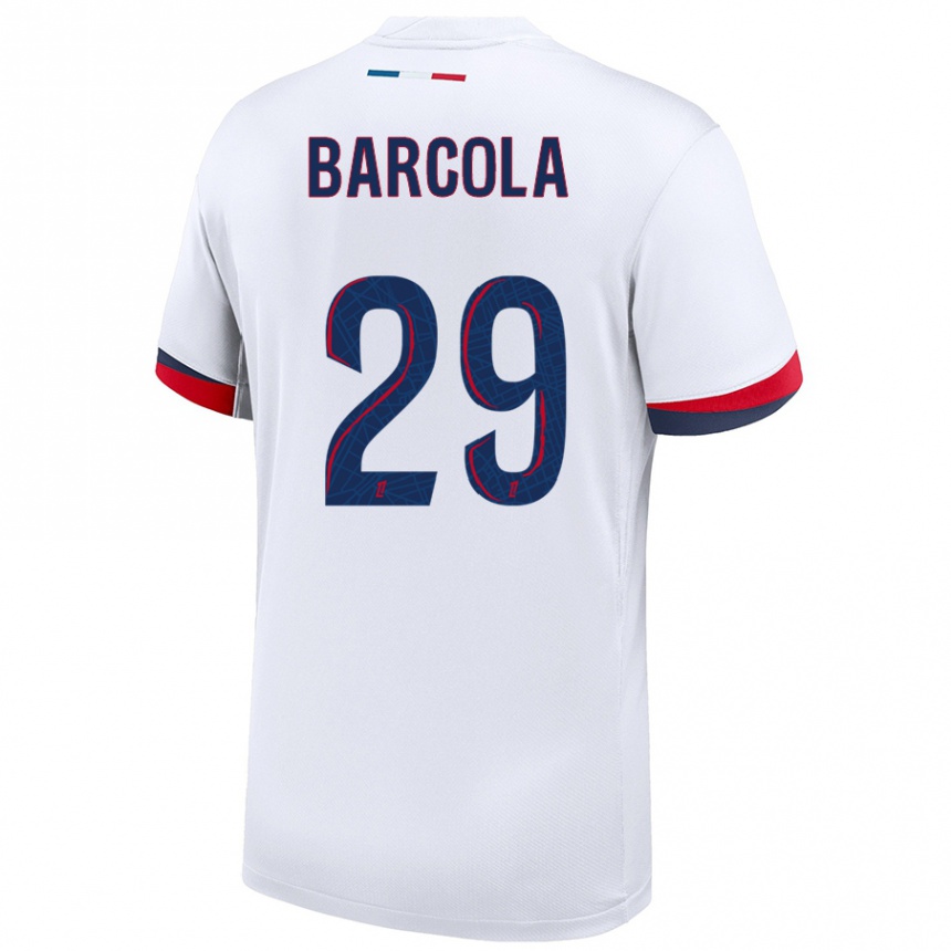 Niño Fútbol Camiseta Bradley Barcola #29 Blanco Azul Rojo 2ª Equipación 2024/25 Perú