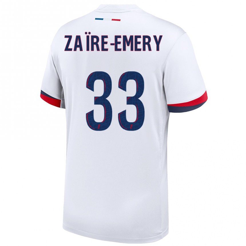 Niño Fútbol Camiseta Warren Zaire Emery #33 Blanco Azul Rojo 2ª Equipación 2024/25 Perú