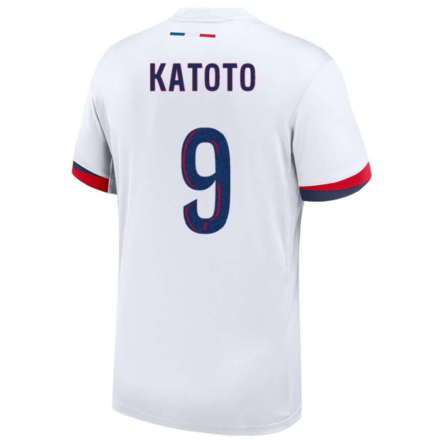 Niño Fútbol Camiseta Marie-Antoinette Katoto #9 Blanco Azul Rojo 2ª Equipación 2024/25 Perú