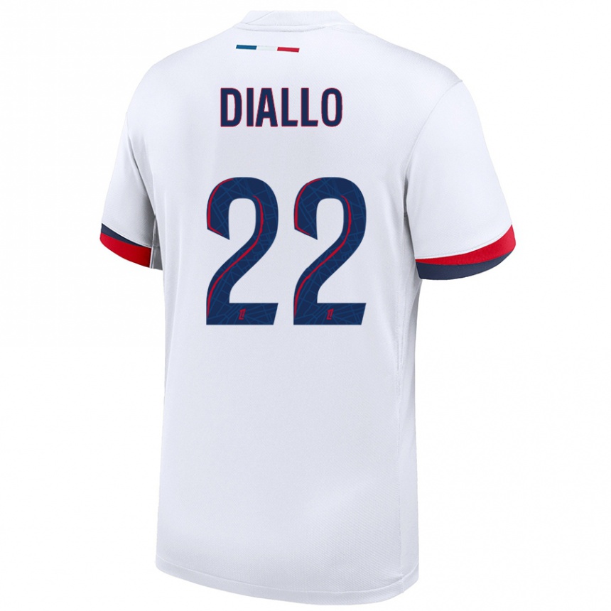 Niño Fútbol Camiseta Abdou Diallo #22 Blanco Azul Rojo 2ª Equipación 2024/25 Perú