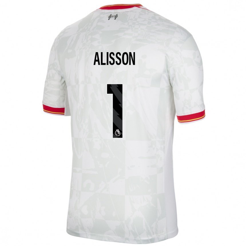 Niño Fútbol Camiseta Alisson #1 Blanco Rojo Negro Equipación Tercera 2024/25 Perú