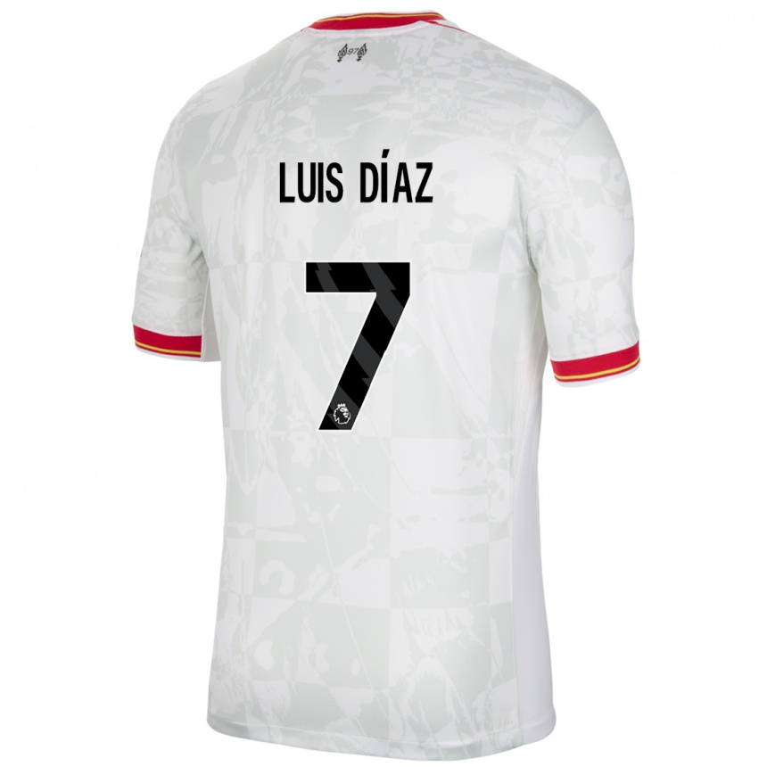 Niño Fútbol Camiseta Luis Diaz #7 Blanco Rojo Negro Equipación Tercera 2024/25 Perú