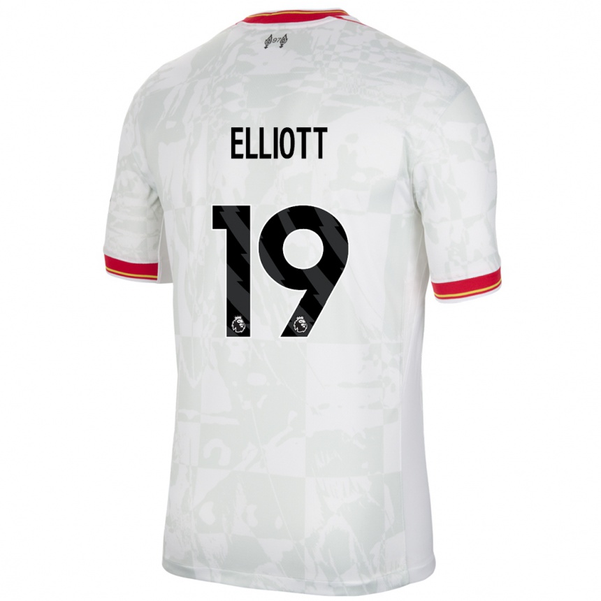 Niño Fútbol Camiseta Harvey Elliott #19 Blanco Rojo Negro Equipación Tercera 2024/25 Perú