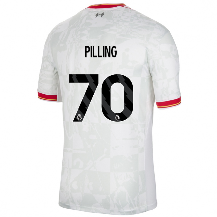 Niño Fútbol Camiseta Tommy Pilling #70 Blanco Rojo Negro Equipación Tercera 2024/25 Perú