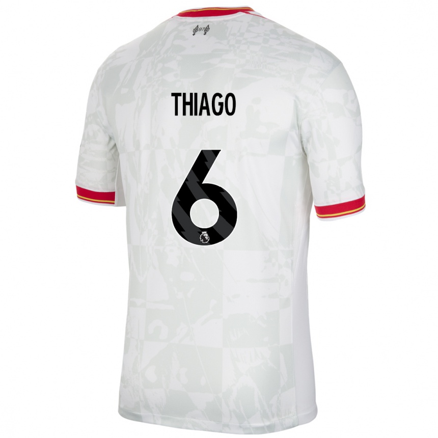 Niño Fútbol Camiseta Thiago #6 Blanco Rojo Negro Equipación Tercera 2024/25 Perú