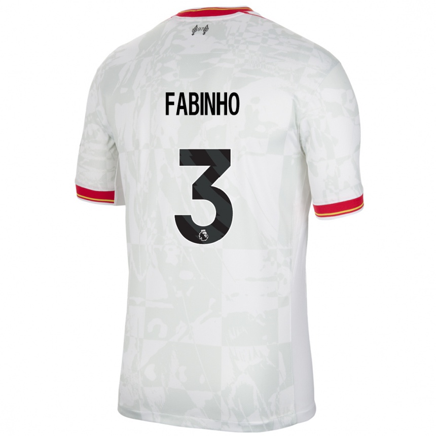 Niño Fútbol Camiseta Fabinho #3 Blanco Rojo Negro Equipación Tercera 2024/25 Perú