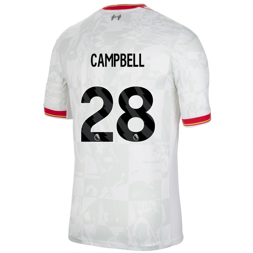 Niño Fútbol Camiseta Megan Campbell #28 Blanco Rojo Negro Equipación Tercera 2024/25 Perú