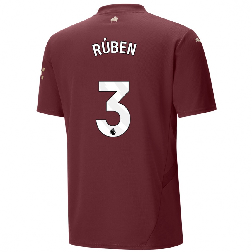 Niño Fútbol Camiseta Ruben Dias #3 Granate Equipación Tercera 2024/25 Perú