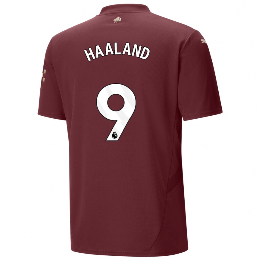 Niño Fútbol Camiseta Erling Haaland #9 Granate Equipación Tercera 2024/25 Perú