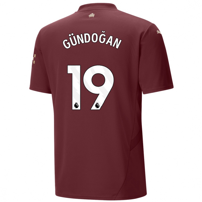 Niño Fútbol Camiseta Ilkay Gundogan #19 Granate Equipación Tercera 2024/25 Perú