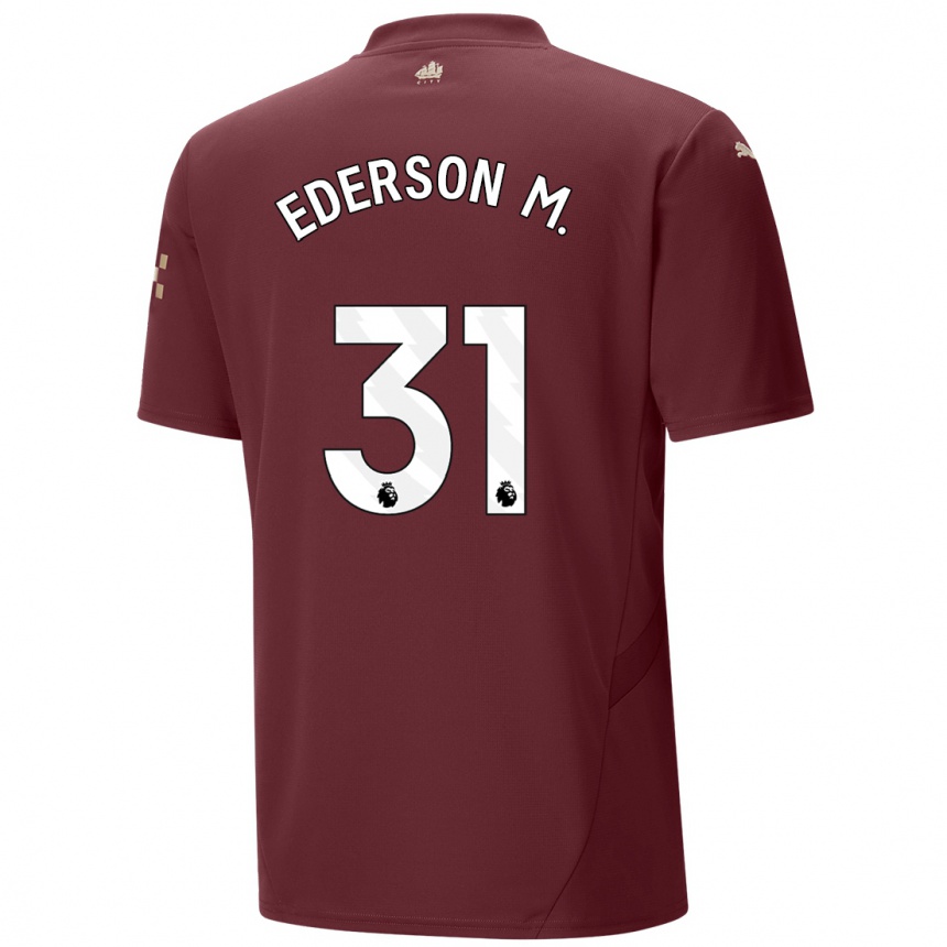 Niño Fútbol Camiseta Ederson Moraes #31 Granate Equipación Tercera 2024/25 Perú