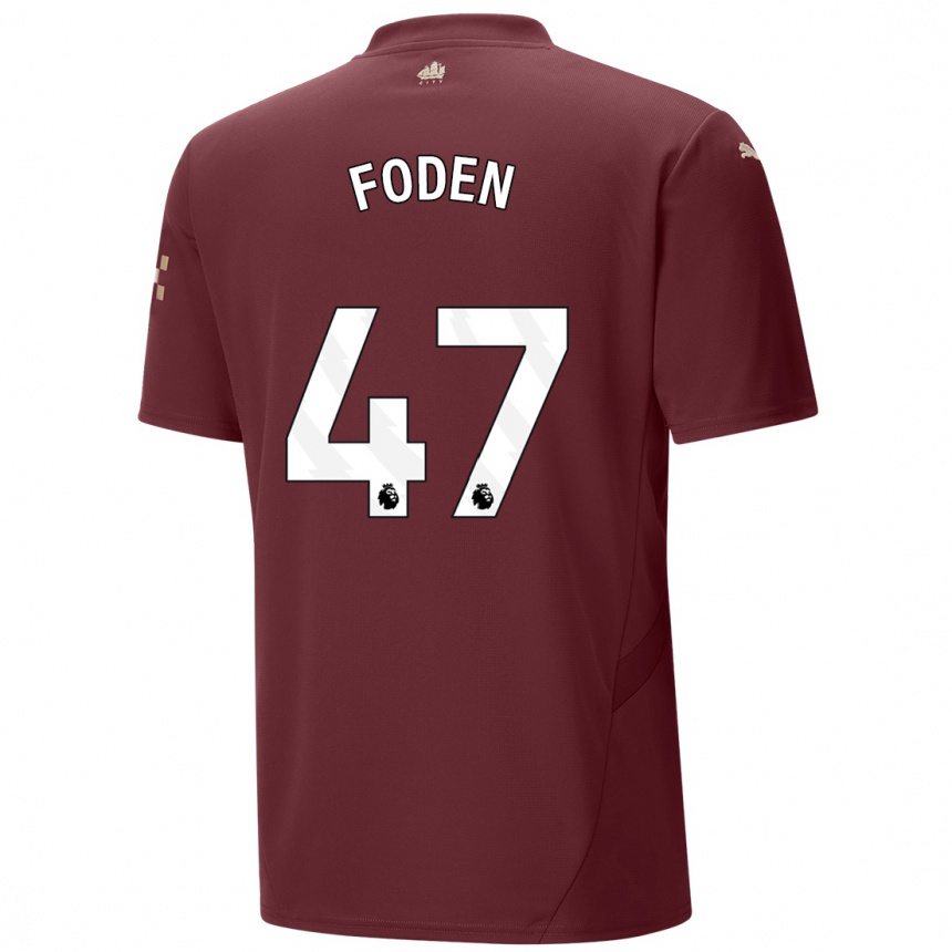 Niño Fútbol Camiseta Phil Foden #47 Granate Equipación Tercera 2024/25 Perú