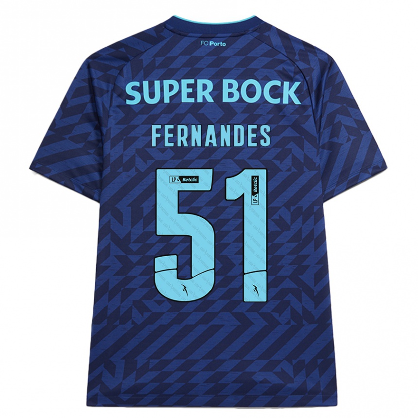 Niño Fútbol Camiseta Diogo Fernandes #51 Azul Marino Equipación Tercera 2024/25 Perú