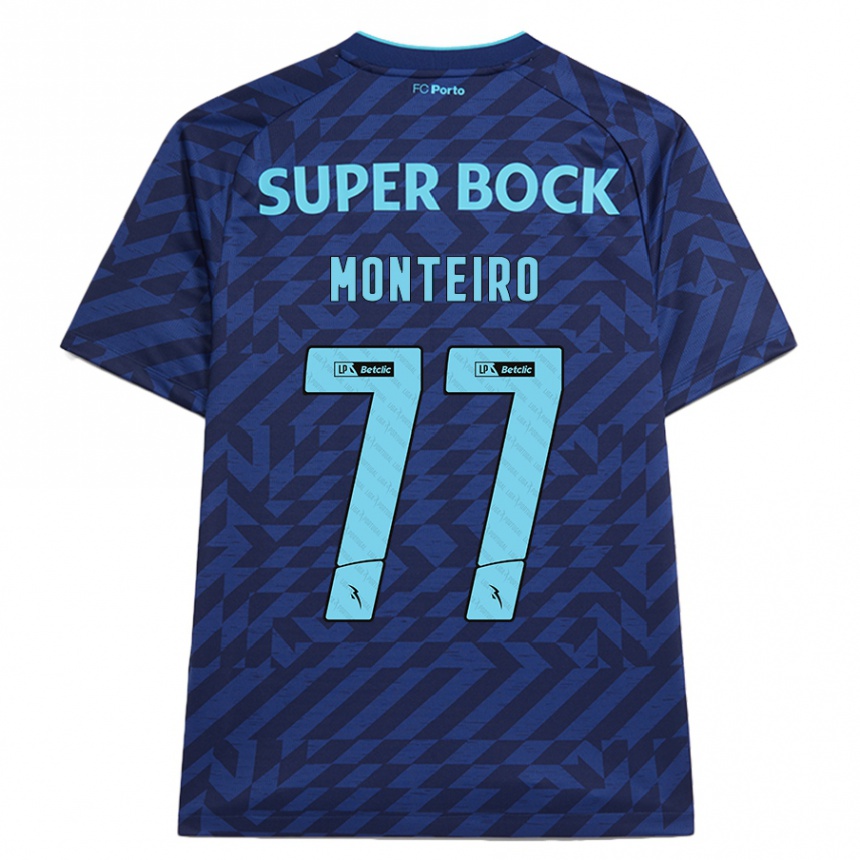 Niño Fútbol Camiseta Rui Monteiro #77 Azul Marino Equipación Tercera 2024/25 Perú