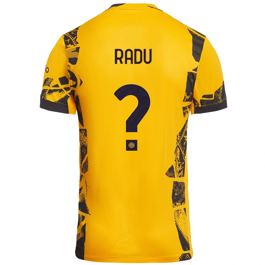 Niño Fútbol Camiseta Andrei Radu #0 Dorado Negro Equipación Tercera 2024/25 Perú