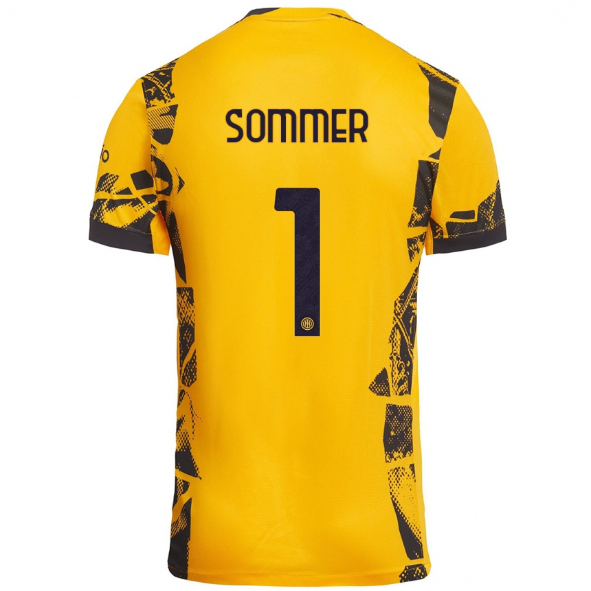 Niño Fútbol Camiseta Yann Sommer #1 Dorado Negro Equipación Tercera 2024/25 Perú