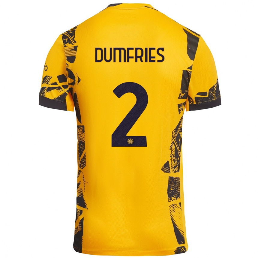 Niño Fútbol Camiseta Denzel Dumfries #2 Dorado Negro Equipación Tercera 2024/25 Perú