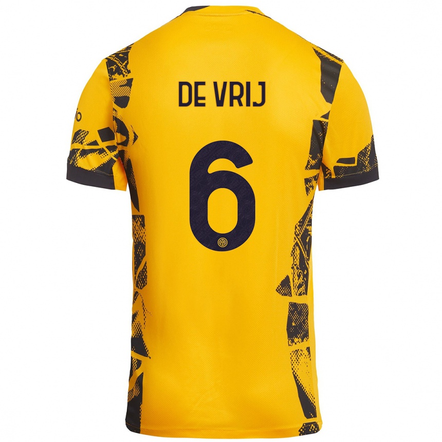 Niño Fútbol Camiseta Stefan De Vrij #6 Dorado Negro Equipación Tercera 2024/25 Perú