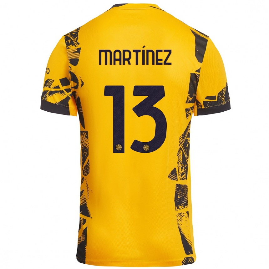 Niño Fútbol Camiseta Josep Martínez #13 Dorado Negro Equipación Tercera 2024/25 Perú