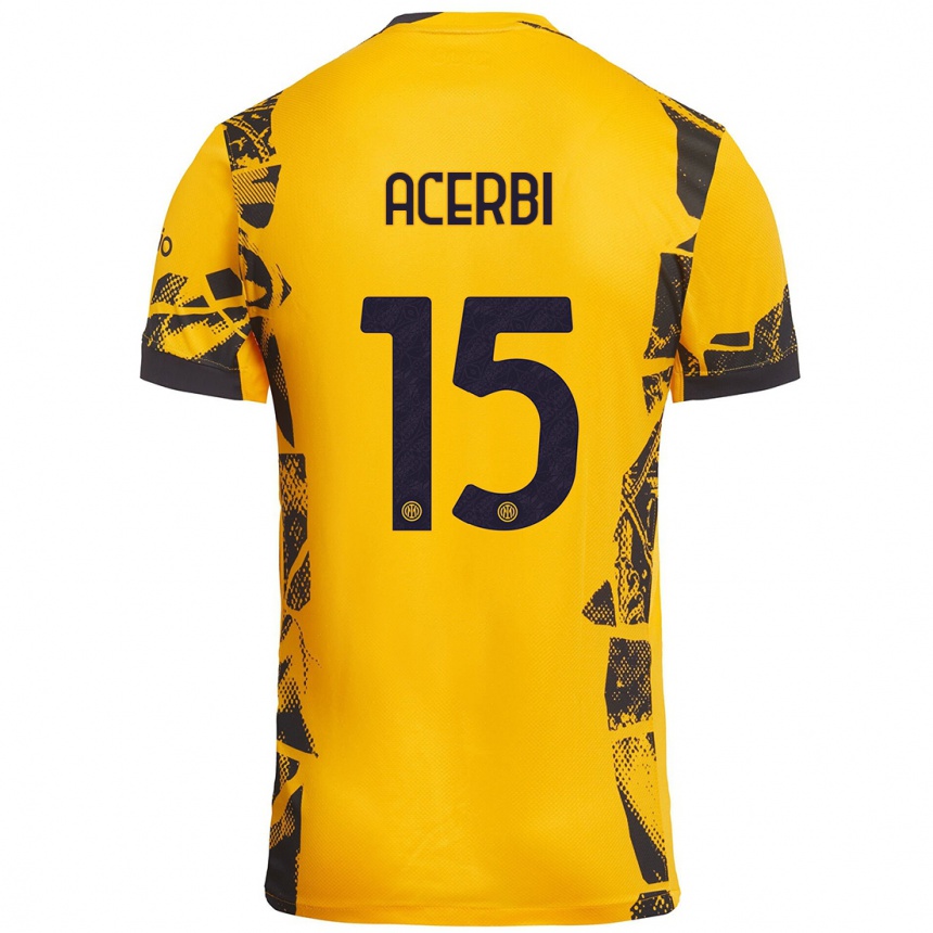 Niño Fútbol Camiseta Francesco Acerbi #15 Dorado Negro Equipación Tercera 2024/25 Perú