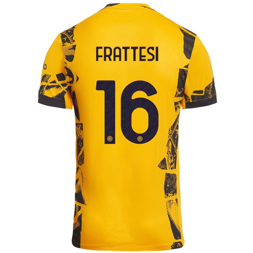 Niño Fútbol Camiseta Davide Frattesi #16 Dorado Negro Equipación Tercera 2024/25 Perú