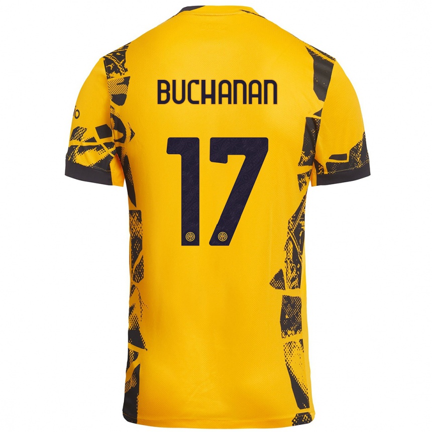 Niño Fútbol Camiseta Tajon Buchanan #17 Dorado Negro Equipación Tercera 2024/25 Perú