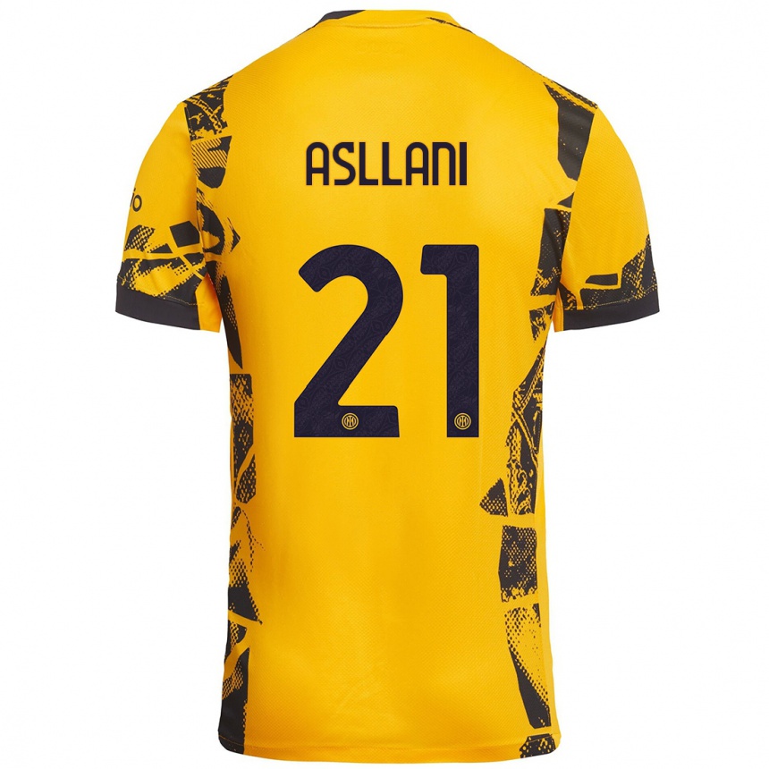 Niño Fútbol Camiseta Kristjan Asllani #21 Dorado Negro Equipación Tercera 2024/25 Perú