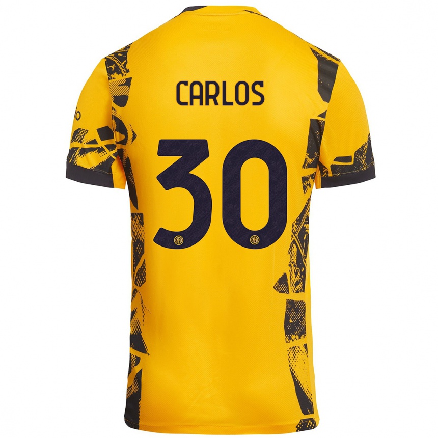 Niño Fútbol Camiseta Carlos Augusto #30 Dorado Negro Equipación Tercera 2024/25 Perú