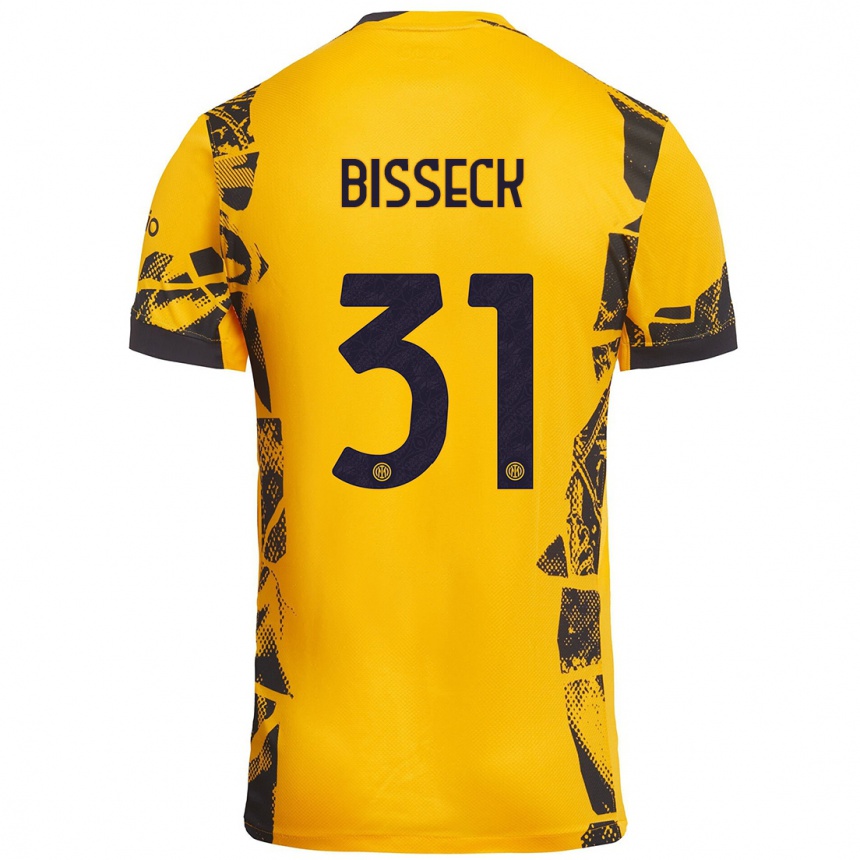 Niño Fútbol Camiseta Yann Bisseck #31 Dorado Negro Equipación Tercera 2024/25 Perú