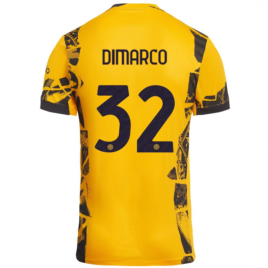 Niño Fútbol Camiseta Federico Dimarco #32 Dorado Negro Equipación Tercera 2024/25 Perú