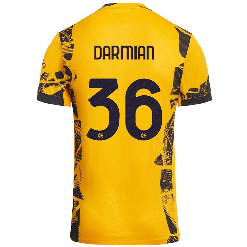 Niño Fútbol Camiseta Matteo Darmian #36 Dorado Negro Equipación Tercera 2024/25 Perú