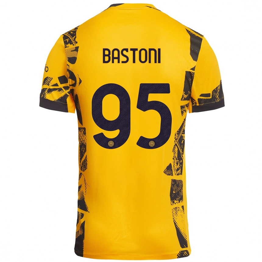 Niño Fútbol Camiseta Alessandro Bastoni #95 Dorado Negro Equipación Tercera 2024/25 Perú