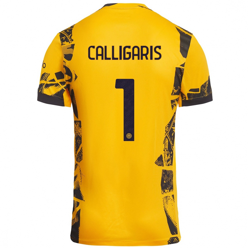 Niño Fútbol Camiseta Alessandro Calligaris #1 Dorado Negro Equipación Tercera 2024/25 Perú