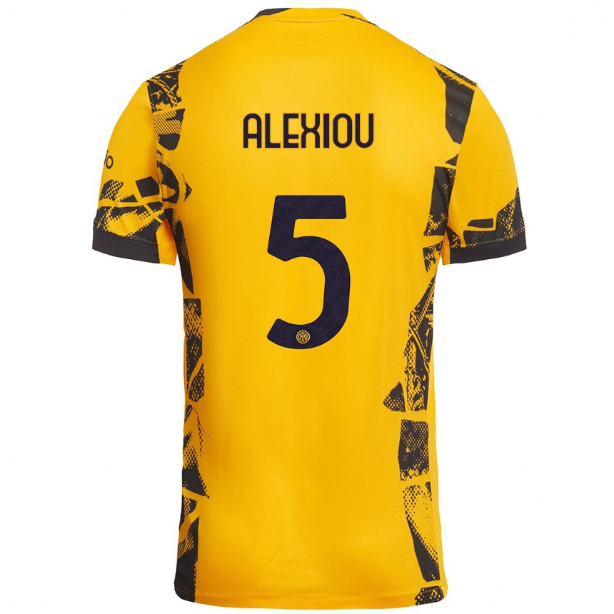 Niño Fútbol Camiseta Christos Alexiou #5 Dorado Negro Equipación Tercera 2024/25 Perú