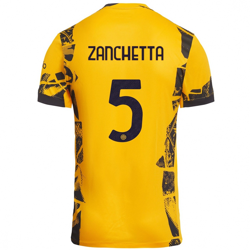 Niño Fútbol Camiseta Mattia Zanchetta #5 Dorado Negro Equipación Tercera 2024/25 Perú