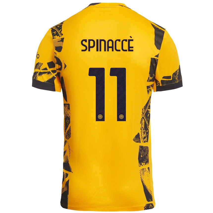 Niño Fútbol Camiseta Matteo Spinaccè #11 Dorado Negro Equipación Tercera 2024/25 Perú