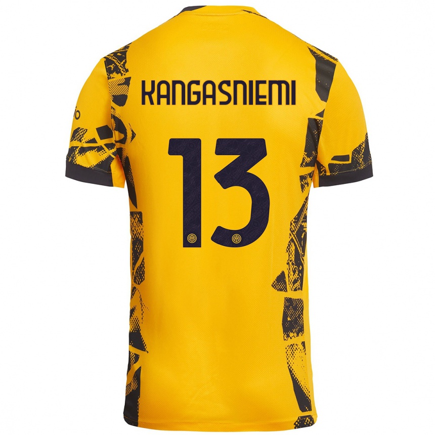 Niño Fútbol Camiseta Ilari Kangasniemi #13 Dorado Negro Equipación Tercera 2024/25 Perú