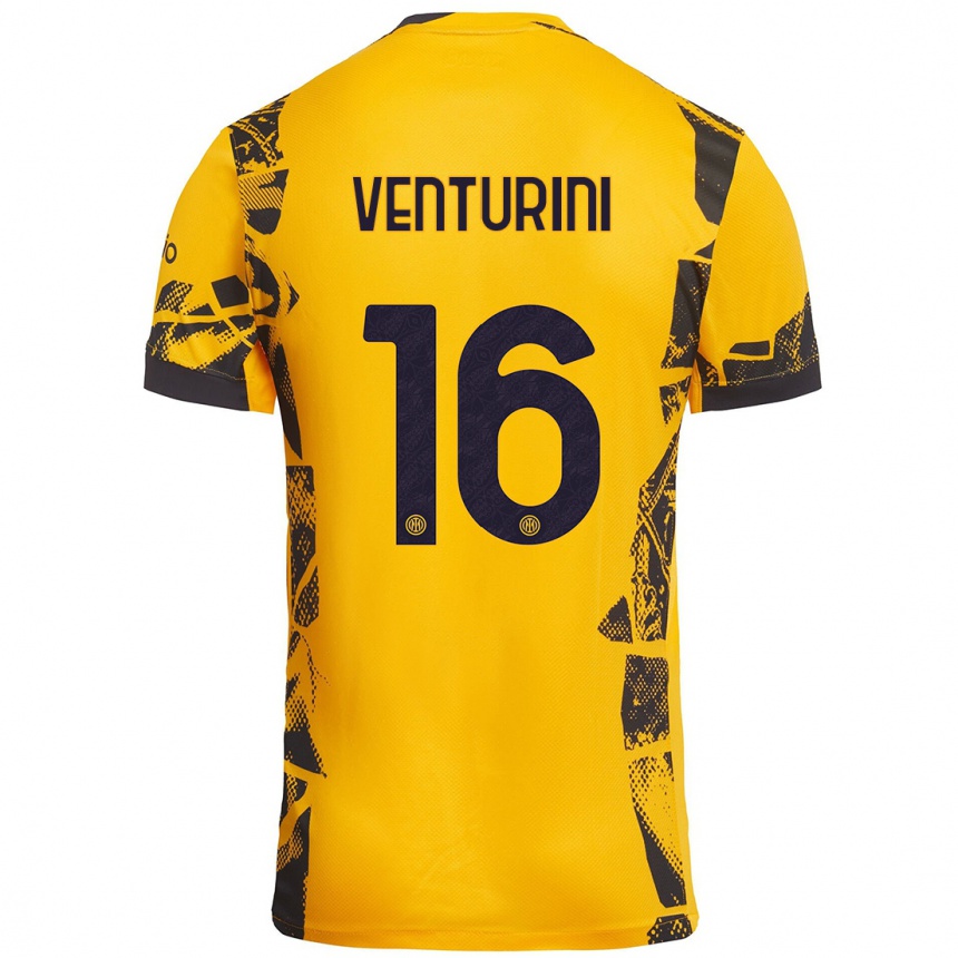 Niño Fútbol Camiseta Matteo Venturini #16 Dorado Negro Equipación Tercera 2024/25 Perú