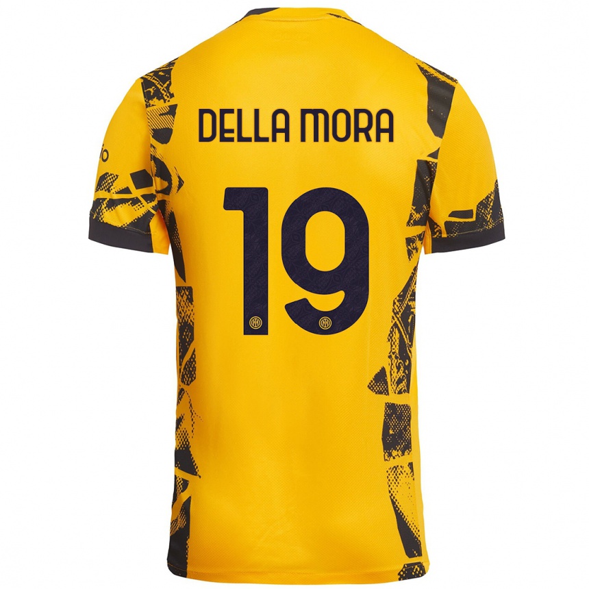 Niño Fútbol Camiseta Tommaso Della Mora #19 Dorado Negro Equipación Tercera 2024/25 Perú