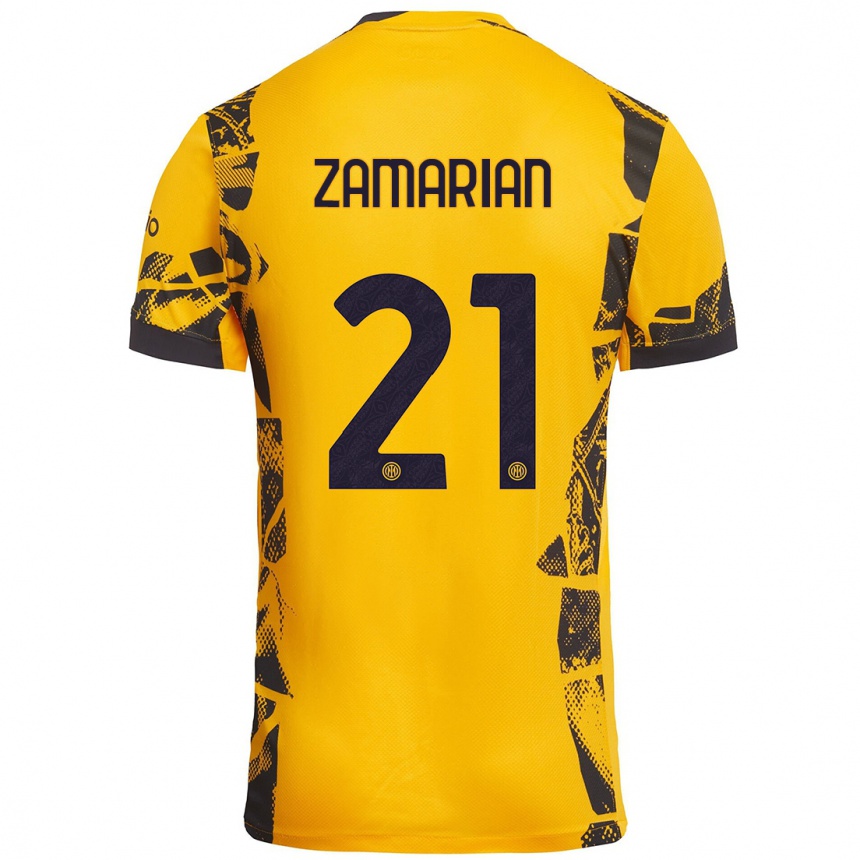 Niño Fútbol Camiseta Matteo Zamarian #21 Dorado Negro Equipación Tercera 2024/25 Perú