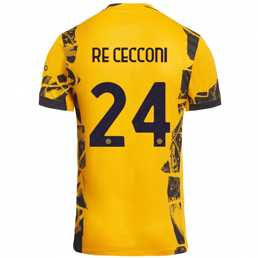 Niño Fútbol Camiseta Gabriele Re Cecconi #24 Dorado Negro Equipación Tercera 2024/25 Perú