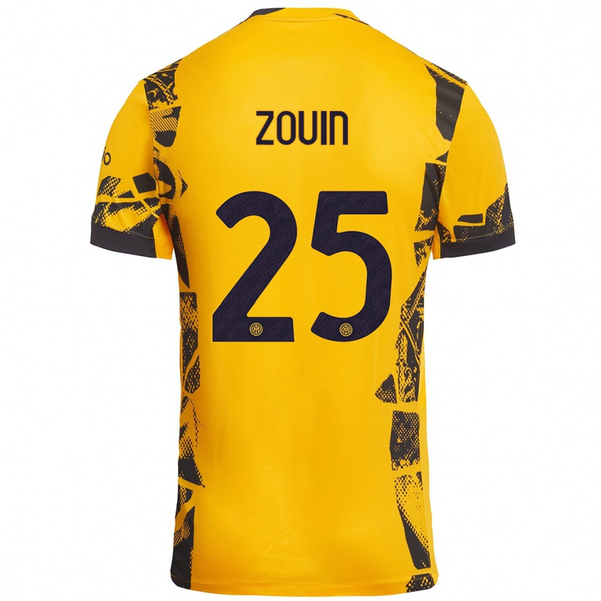 Niño Fútbol Camiseta Aymen Zouin #25 Dorado Negro Equipación Tercera 2024/25 Perú