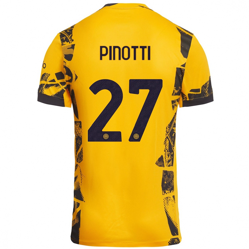 Niño Fútbol Camiseta Manuel Pinotti #27 Dorado Negro Equipación Tercera 2024/25 Perú