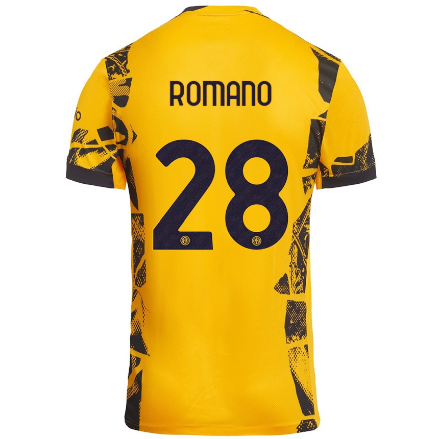 Niño Fútbol Camiseta Thiago Romano #28 Dorado Negro Equipación Tercera 2024/25 Perú