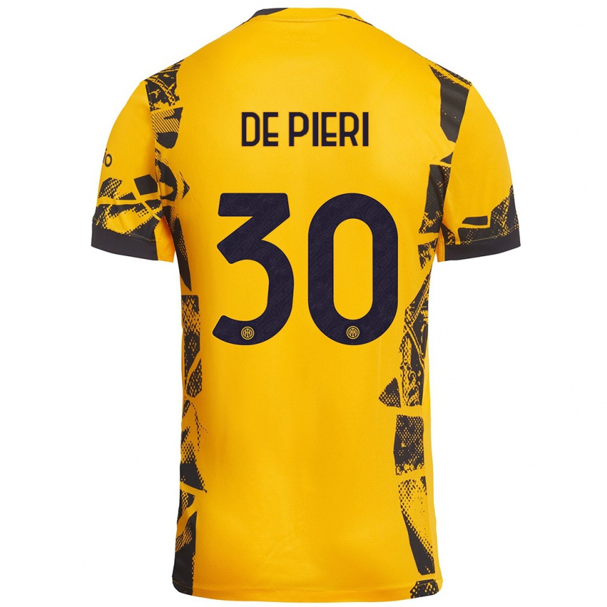 Niño Fútbol Camiseta Giacomo De Pieri #30 Dorado Negro Equipación Tercera 2024/25 Perú