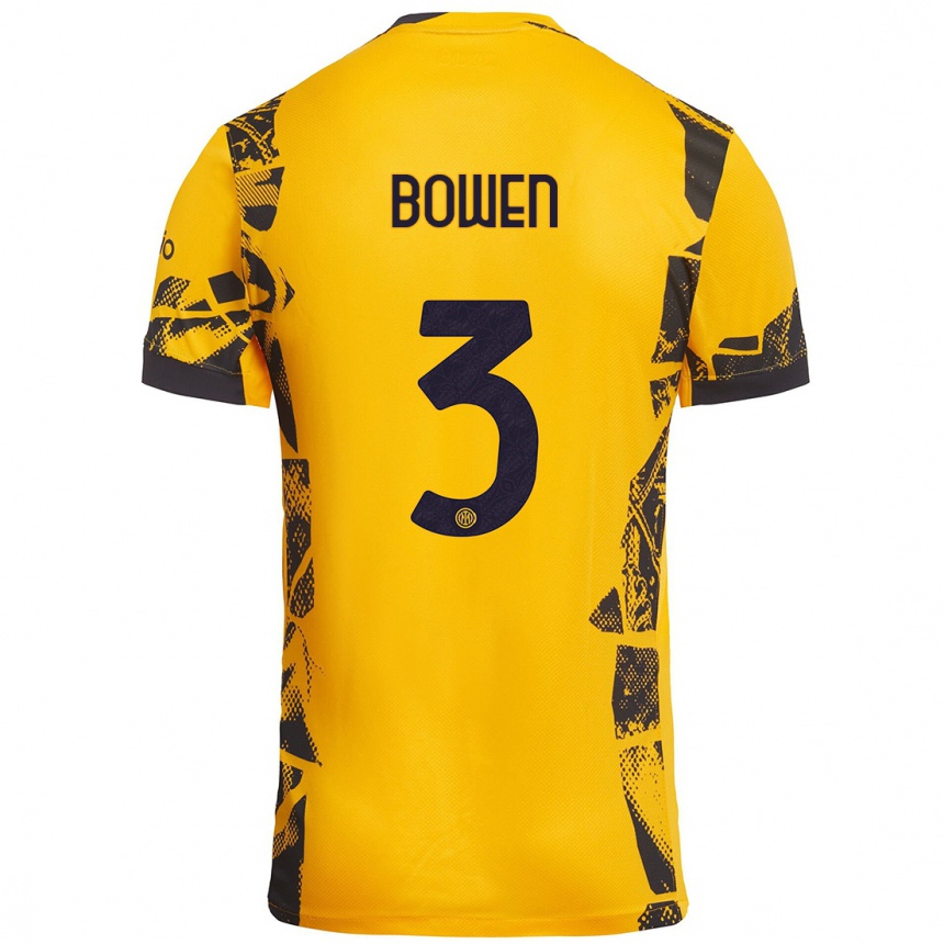 Niño Fútbol Camiseta Katie Bowen #3 Dorado Negro Equipación Tercera 2024/25 Perú