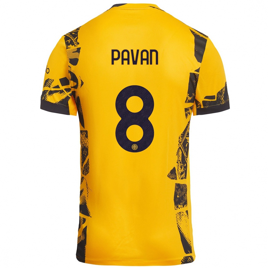 Niño Fútbol Camiseta Matilde Pavan #8 Dorado Negro Equipación Tercera 2024/25 Perú