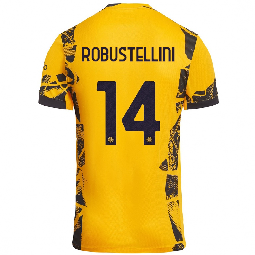 Niño Fútbol Camiseta Chiara Robustellini #14 Dorado Negro Equipación Tercera 2024/25 Perú