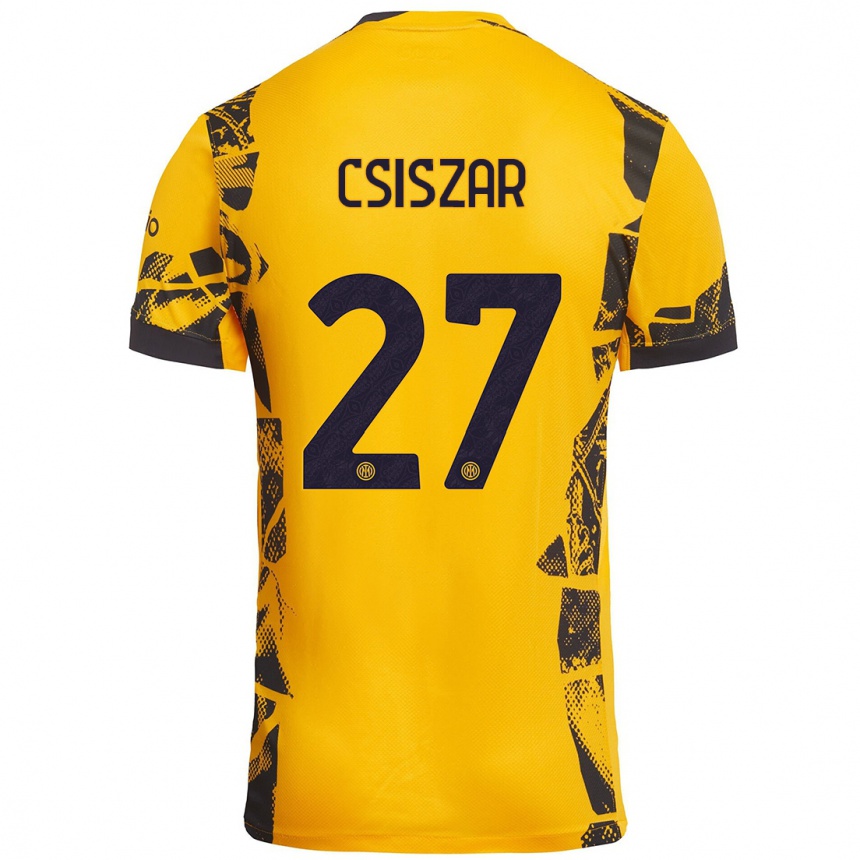 Niño Fútbol Camiseta Henrietta Csiszár #27 Dorado Negro Equipación Tercera 2024/25 Perú