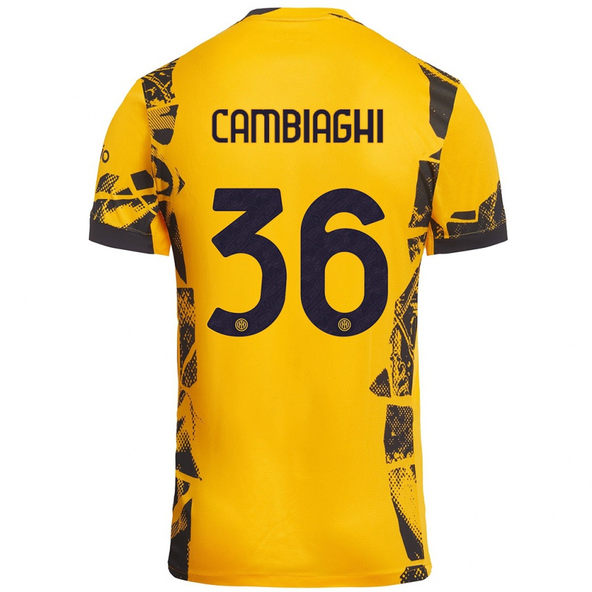 Niño Fútbol Camiseta Michela Cambiaghi #36 Dorado Negro Equipación Tercera 2024/25 Perú